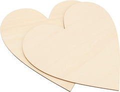 Three heart-shaped wooden cutouts on a white background