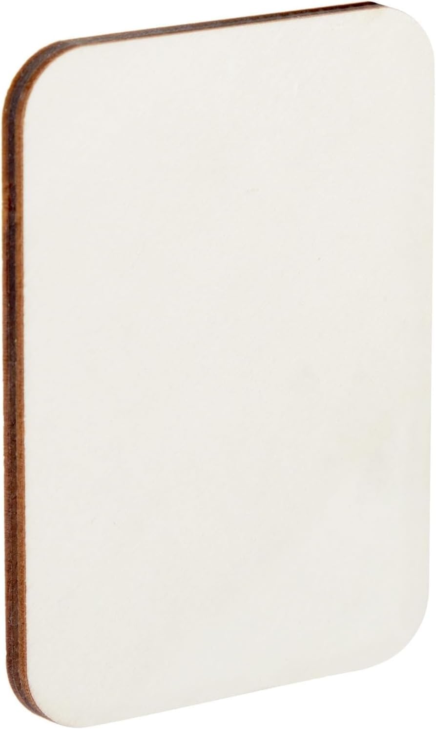 Rectangular wooden coaster with a white center on a white background