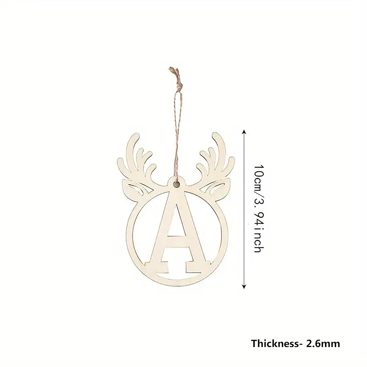 Decorative letter 'A' with reindeer antlers and measurements on a white background