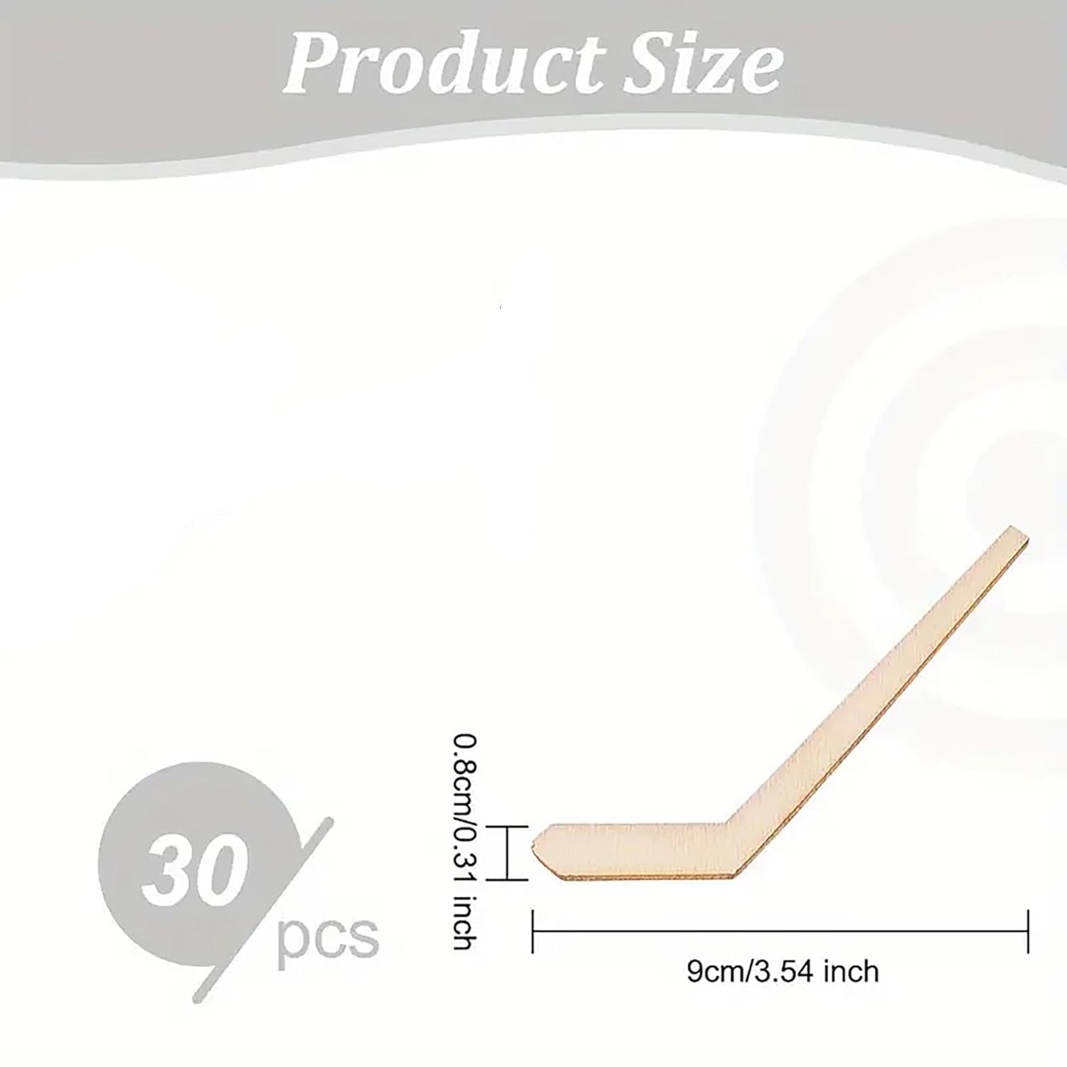 Measurement details of a wooden hockey stick-shaped product with dimensions and quantity on a white background.