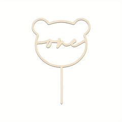 Cliths Wooden Bear Shape One Cake Topper for 1st Birthday Party Decoration MDF Cake Insert Sign for Baby Boy Girl Smash