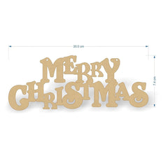 Wooden cutout letters spelling 'Merry Christmas' with dimensions on a white background