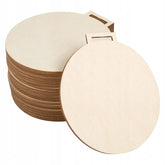Stack of round wooden coasters with a cutout design on a white background