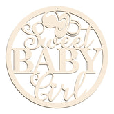 Wooden decorative sign with 'I Sweet Baby Girl' text on a white background