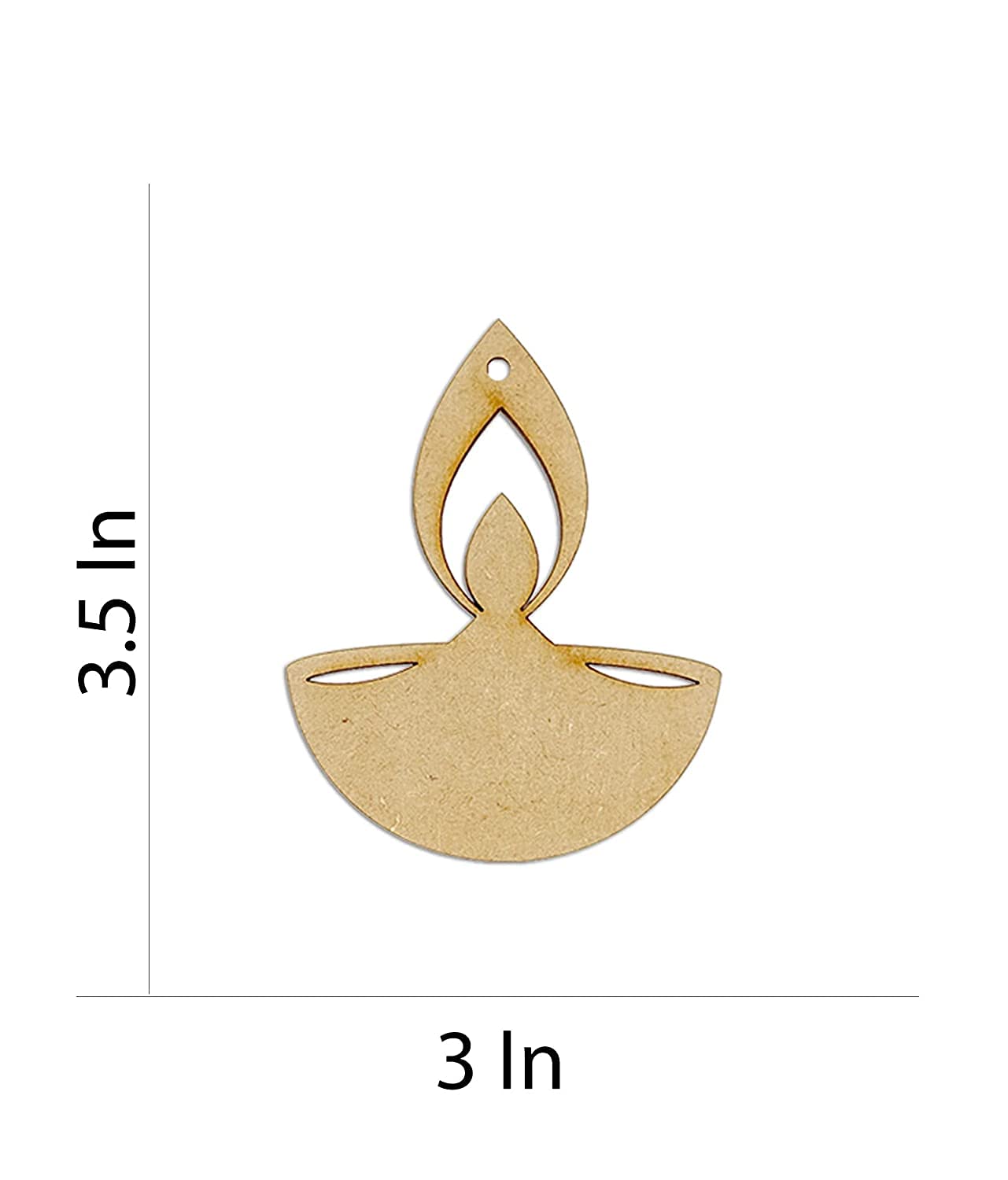 Wooden pendant with measurements on a white background