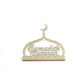 Cliths Set of 3 Eid Mubarak Table Decorations Wooden Ramadan Decor Moon Mosque Script Signs Islamic