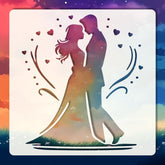 Silhouette of a couple embracing with a colorful gradient background