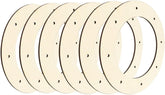 Four identical circular metal brake rotors with a beige finish.