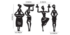 Silhouette illustrations of women with dimensions on a white background