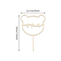 Cliths Wooden Bear Shape One Cake Topper for 1st Birthday Party Decoration MDF Cake Insert Sign for Baby Boy Girl Smash