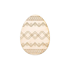 Wooden Easter egg with geometric pattern on a white background