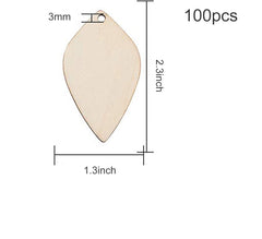 American Elm 100 Pcs Unfinished Wooden Earring Blanks Kit Leaf Shape DIY Craft Pendants MDF for Jewelry Making