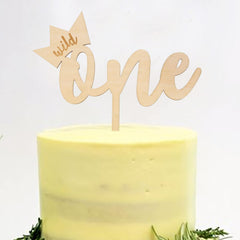 American Elm "Wild One" Cake Topper Wooden Nature Themed Decor for 1st Birthdays & Baby Showers, Rustic Woodland Party Supplies
