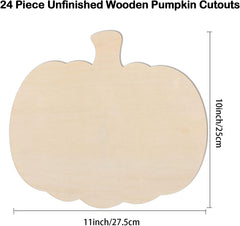 Unfinished wooden pumpkin cutout with dimensions on a white background