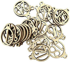 Wooden letter 'A' charms with a cylindrical holder on a white background