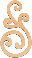 Decorative wooden letter 'S' with intricate swirl designs on a white background