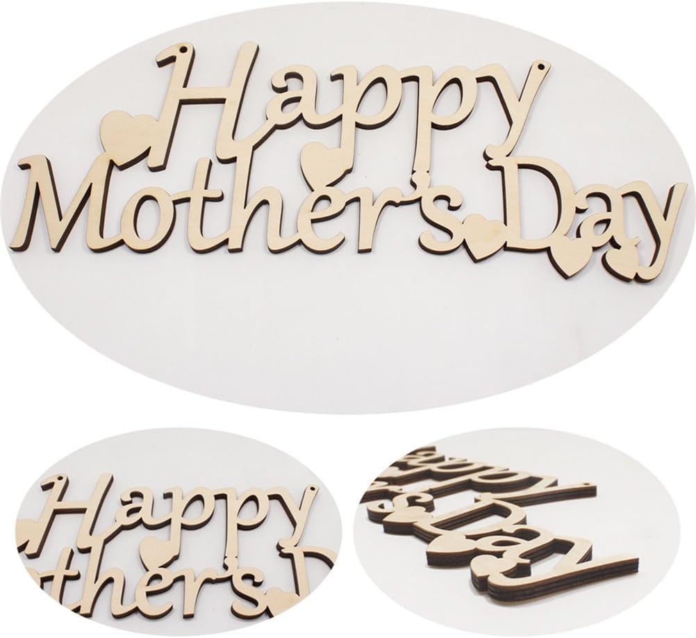 Wooden 'Happy Mother's Day' cutout on a white background