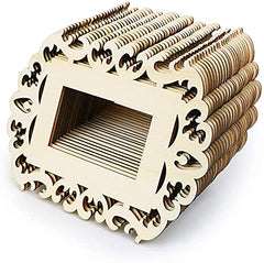 Set of wooden coasters with intricate cut-out designs on a white background