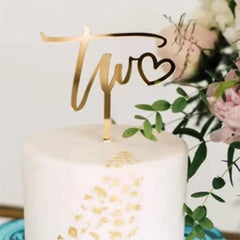 American Elm Two Cake Topper Two Years Old 2nd Birthday Decor Happy Birthday Cake Decoration MDF for Boys Girls