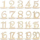 Set of wooden numbers from 1 to 20 on stands against a white background