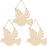 Three beige dove-shaped hanging decorations on a white background
