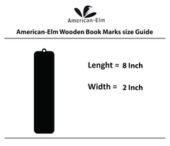American-Elm wooden book mark size guide with dimensions on a white background