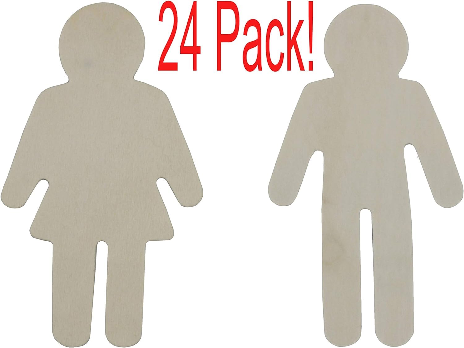 Two cardboard cutouts of gender symbols with '24 Pack!' text on a white background