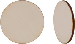 Two round wooden coasters with a natural wood finish on a white background