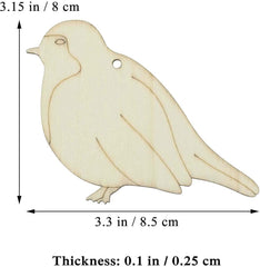 Wooden bird-shaped cutout with measurements on a white background