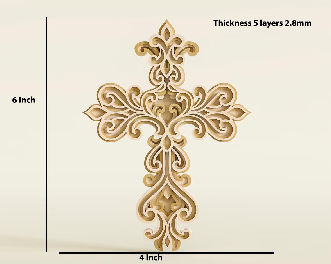 Decorative cross with measurements on a beige background