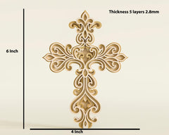 Decorative cross with measurements on a beige background