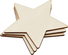 Stack of star-shaped wooden cutouts on a white background