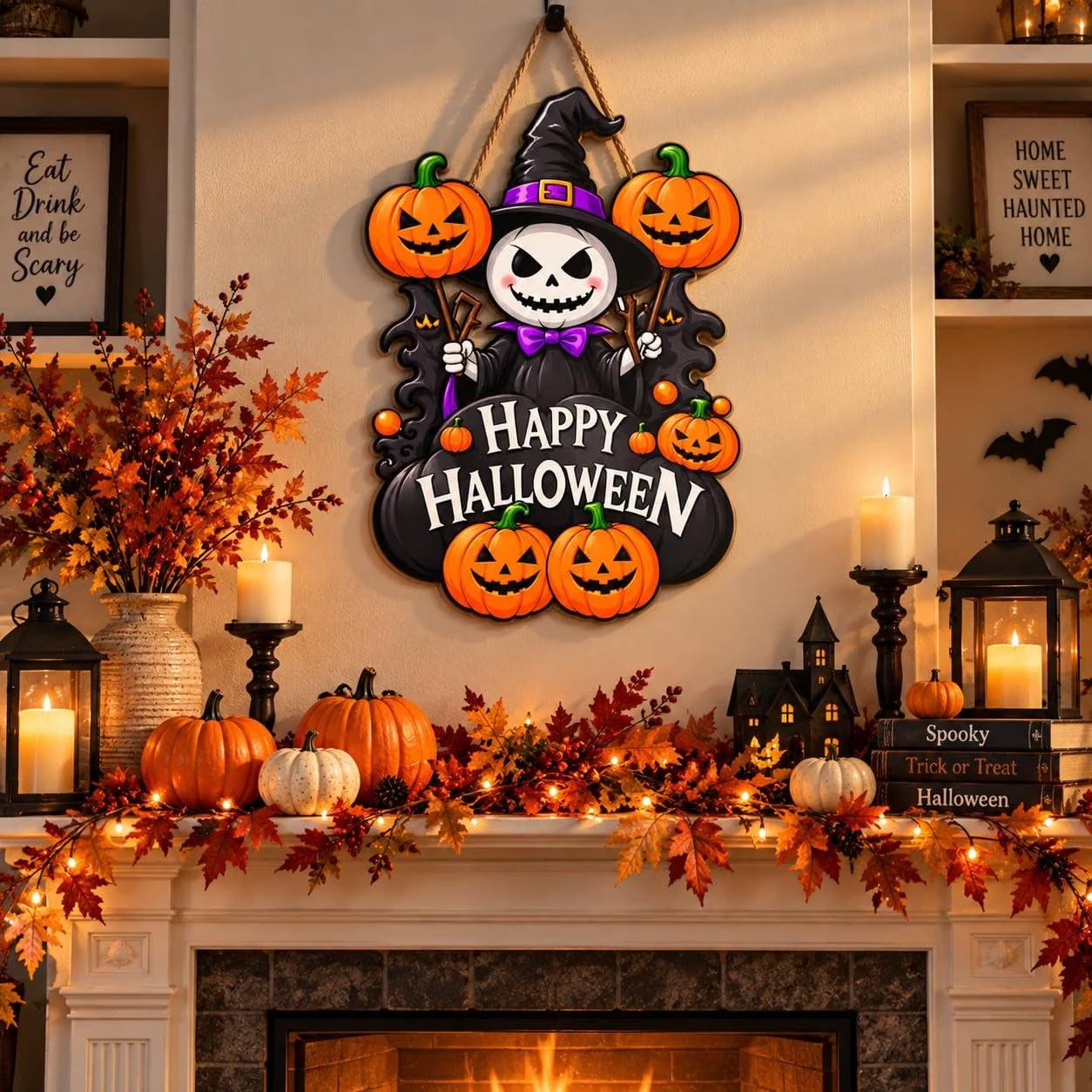 happy halloween hanging sign for front door