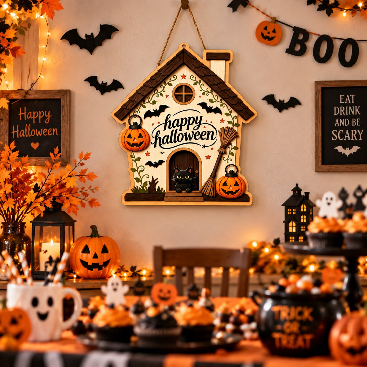 haunted house Halloween wall art