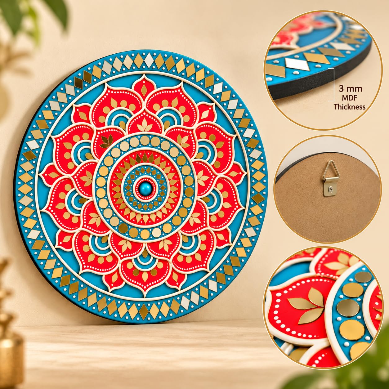 Floral Mosaic MDF Wall Art for Living Room Walls