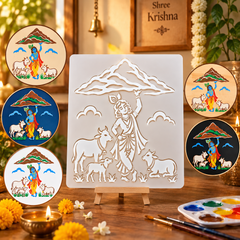 krishna lifting govardhan painting stencil
