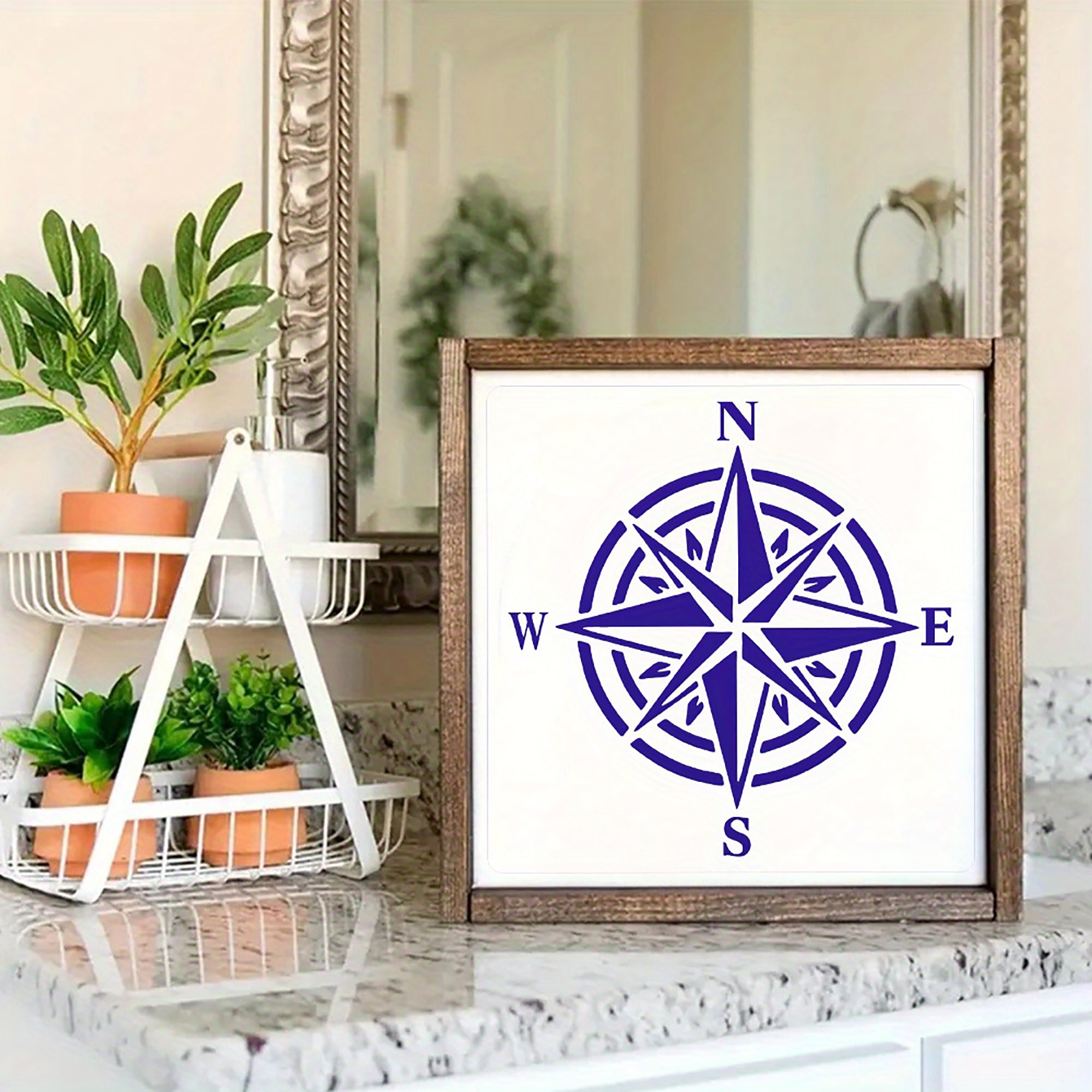 reusable compass design template for wall art and home decor