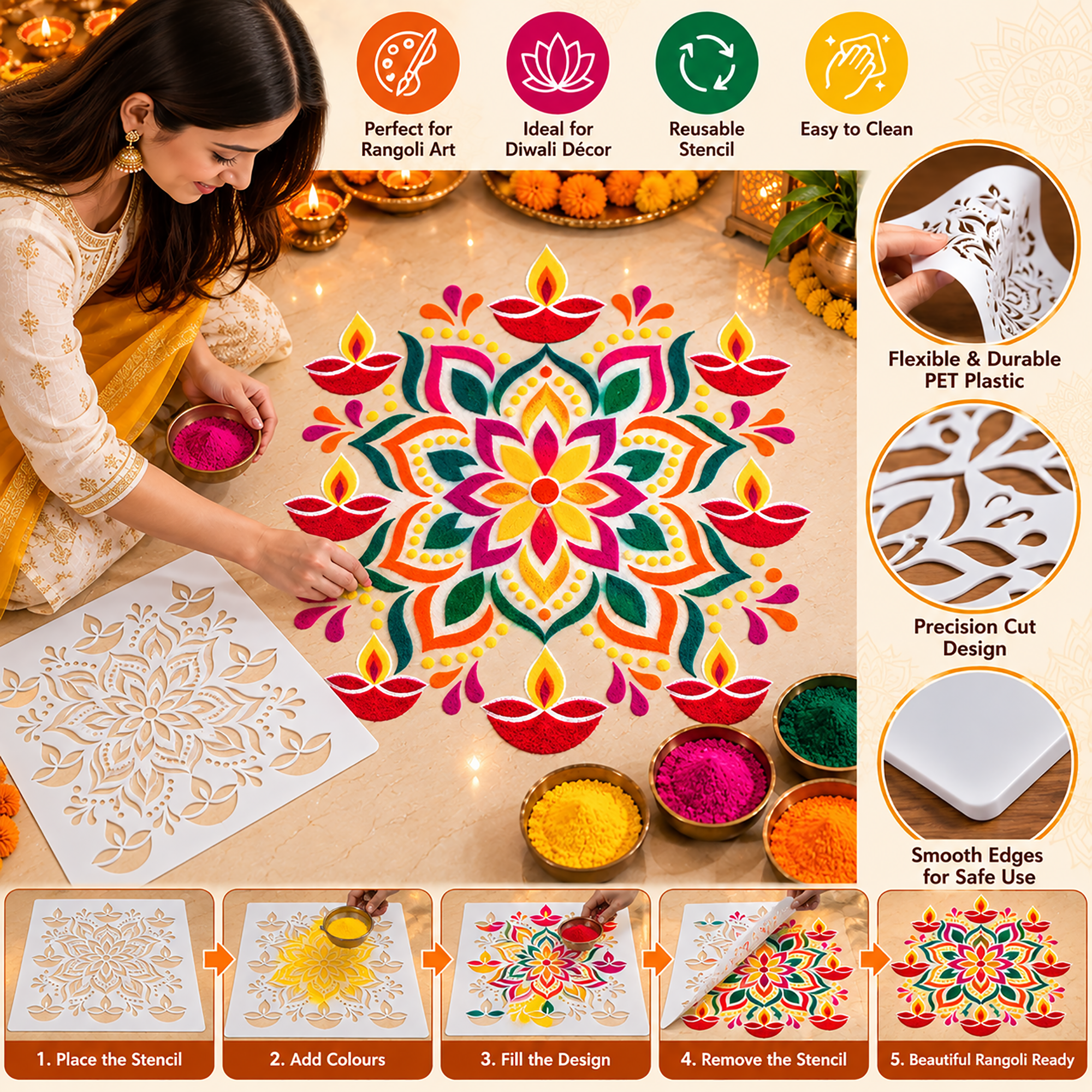 mandala rangoli stencil for festive decoration