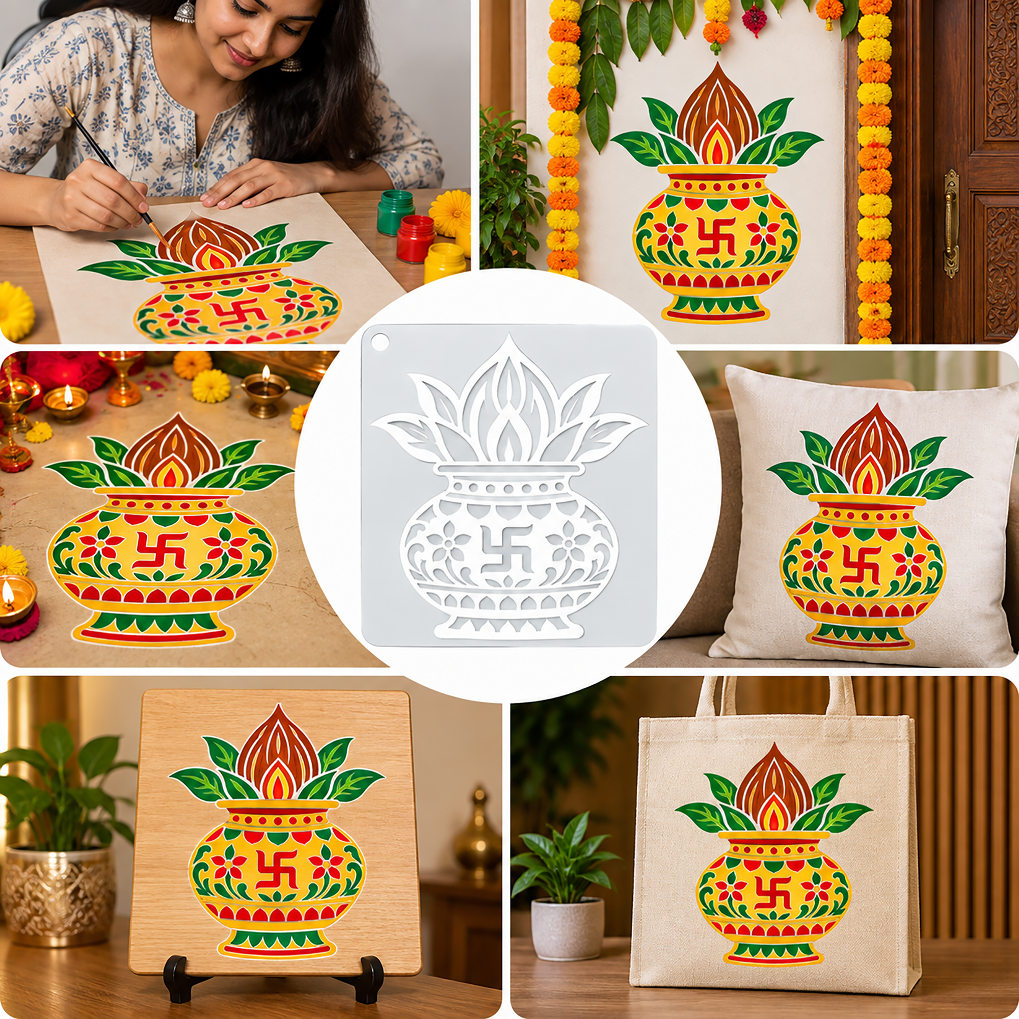 kalash stencil for festive decoration