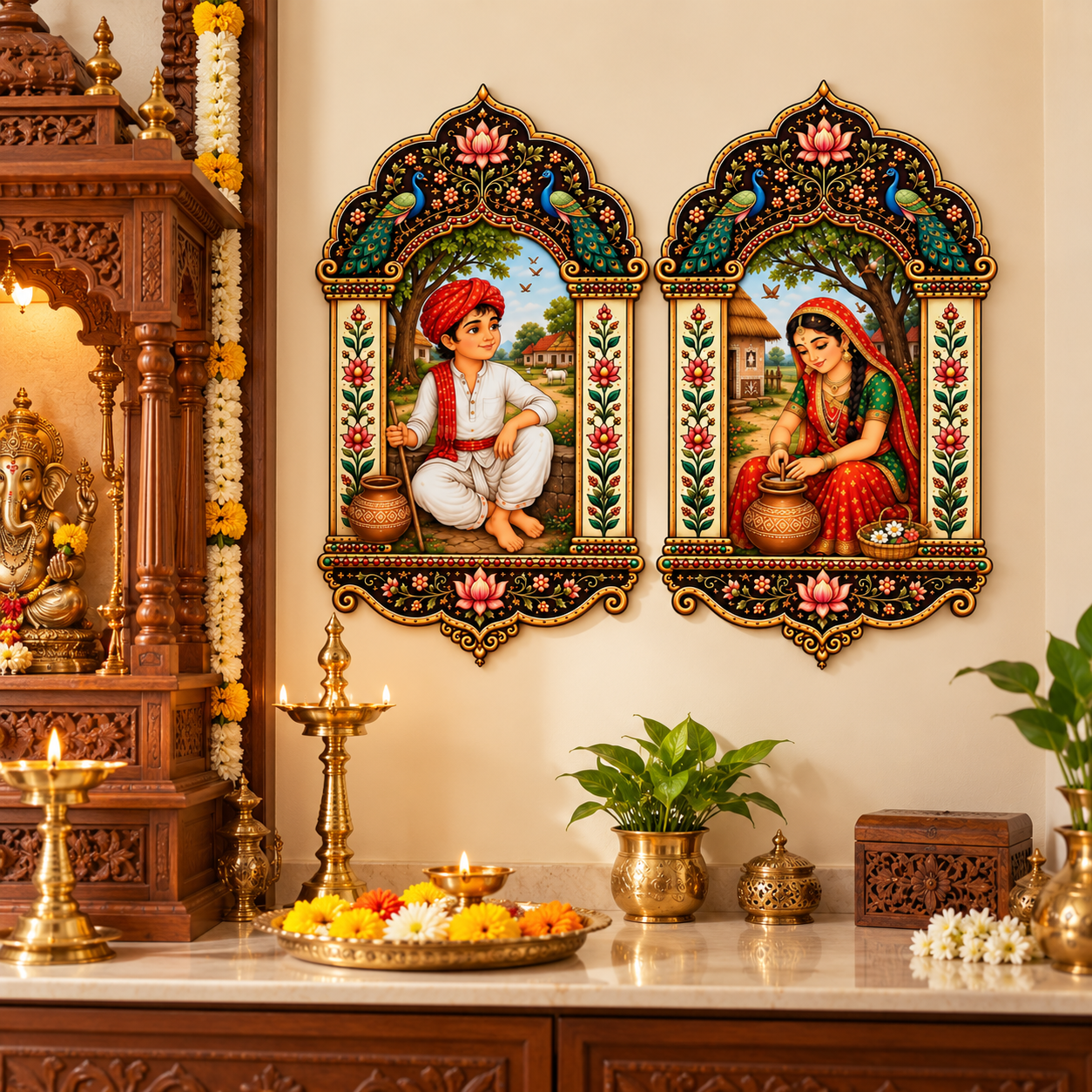 Indian ethnic village couple wall art for living room