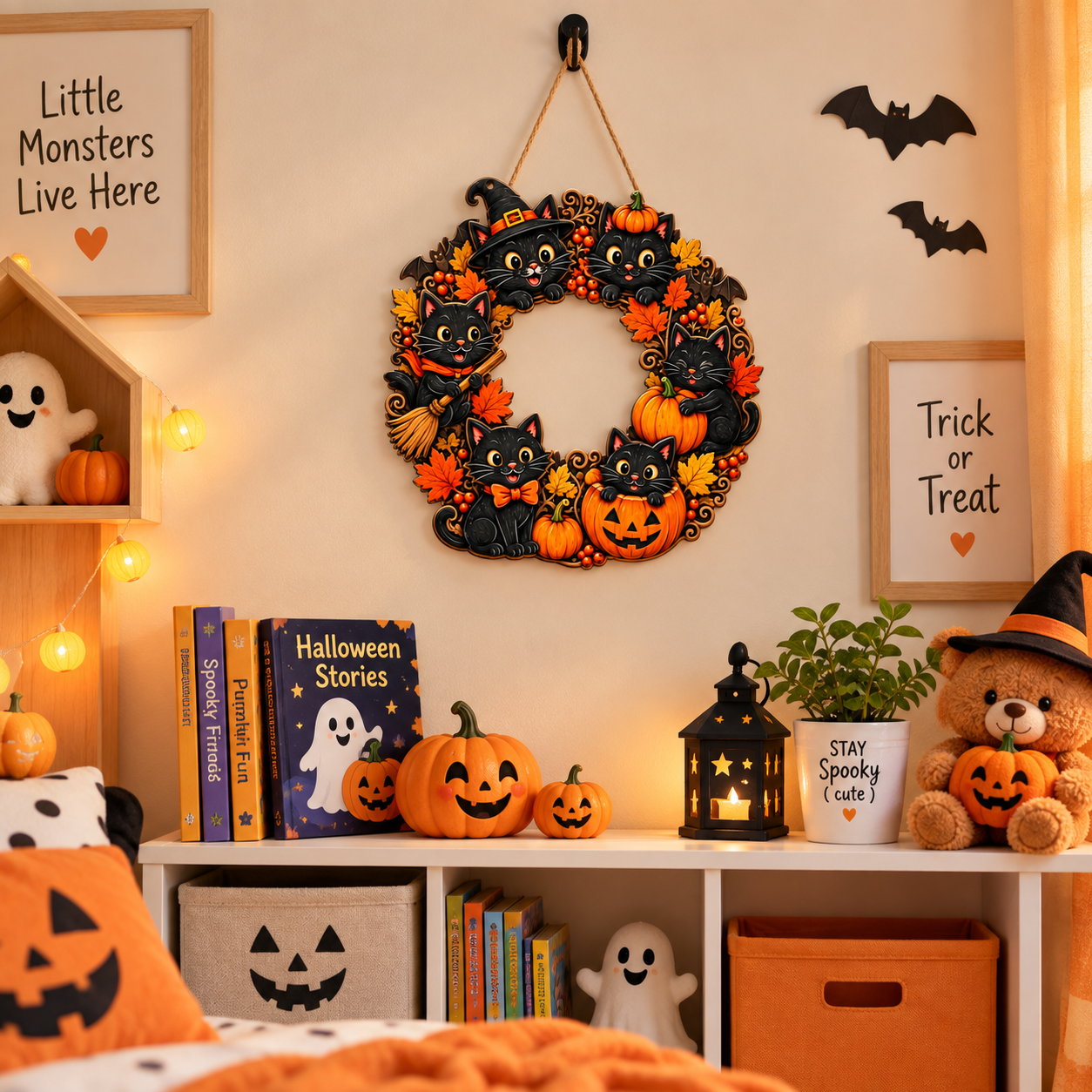 black cat pumpkin front door decor