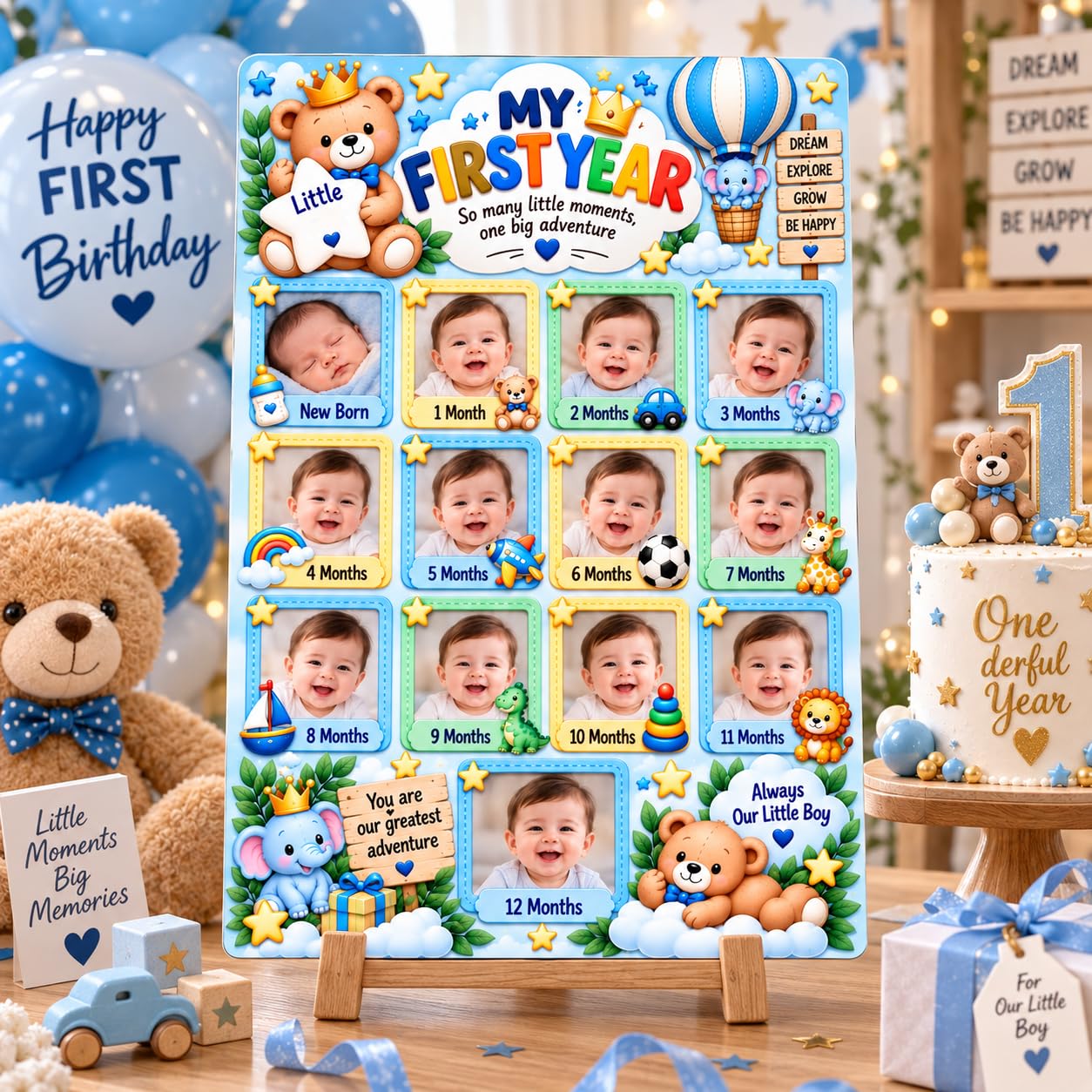 Baby growth memory board with photo display