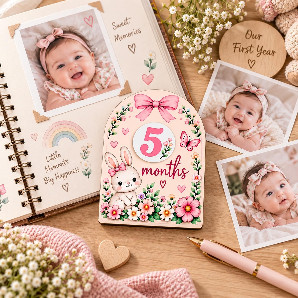 Baby monthly milestone board with bunny design