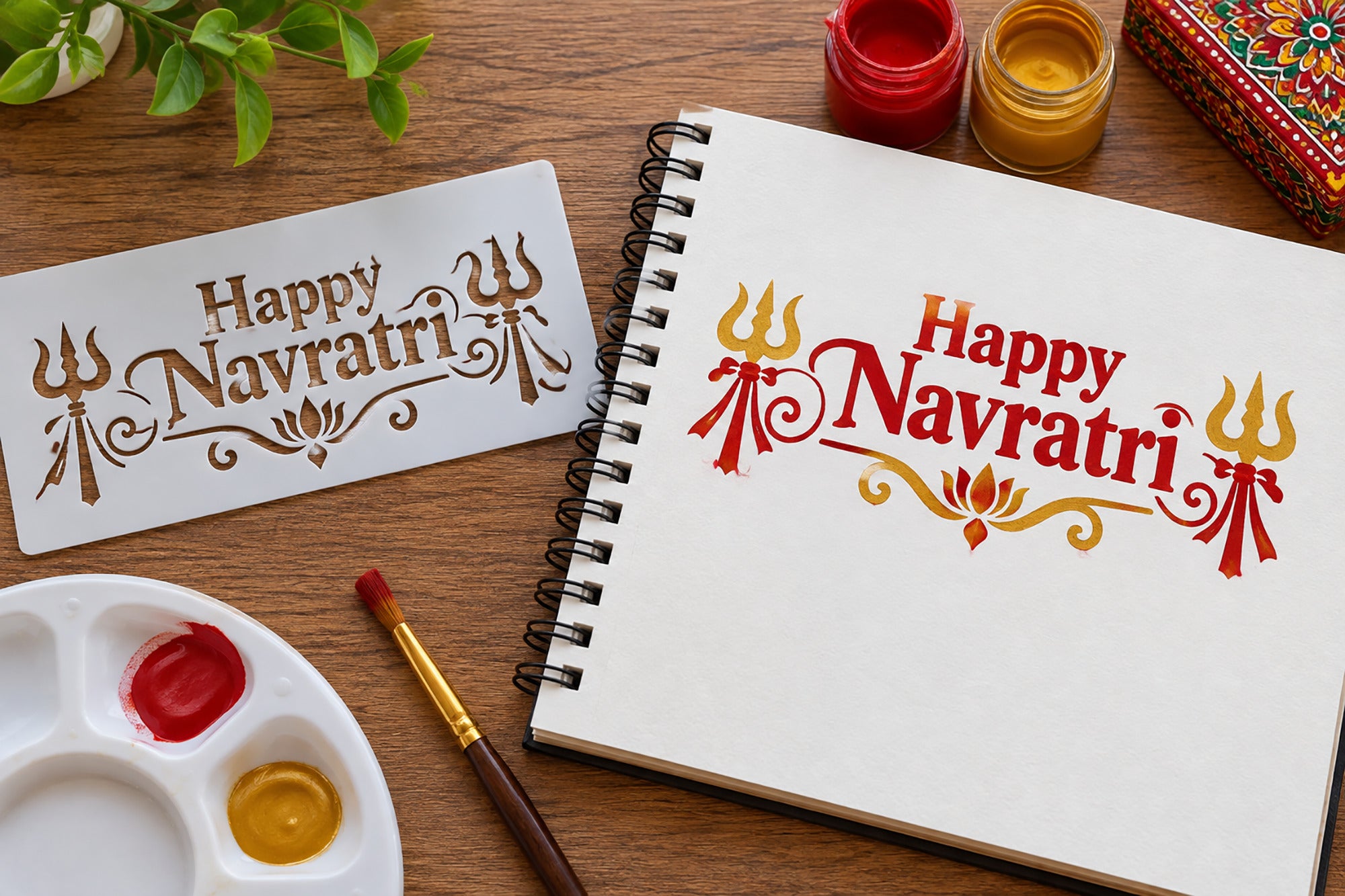 navratri stencil for wood painting