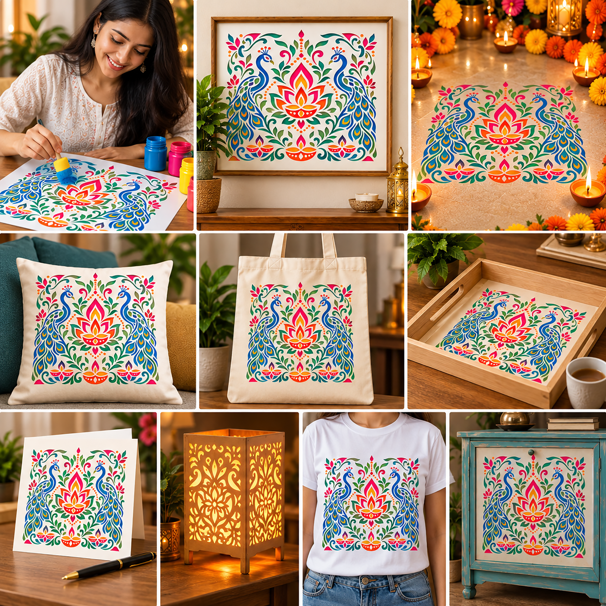 reusable diwali stencil for wall and floor decoration