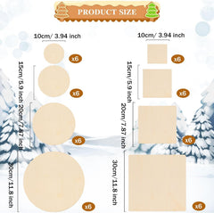American Elm 48 Pcs Wooden Cutouts MDF Squares & Circles for Christmas Decor & Wood Art Projects