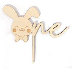 Cliths Wooden Bunny "One" Cake Topper 1st Birthday & Easter Decor Some Bunny Is One Rustic Kids Cake Decoration