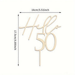 Cliths Wooden Hello 50 Cake Topper for 50th Birthday Anniversary Retirement Party Decorations