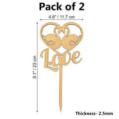 Cliths Pack of 2 Wooden Swan Love Cake Toppers MDF Rustic Wedding, & Valentine's Decor for Couples