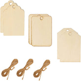 Set of wooden tags with string on a white background